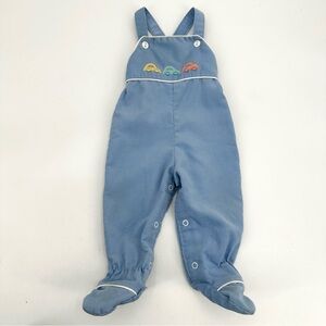VTG Health-tex Baby Outfit Boys 9 Mos. Blue Car Overalls Footed Made in USA READ